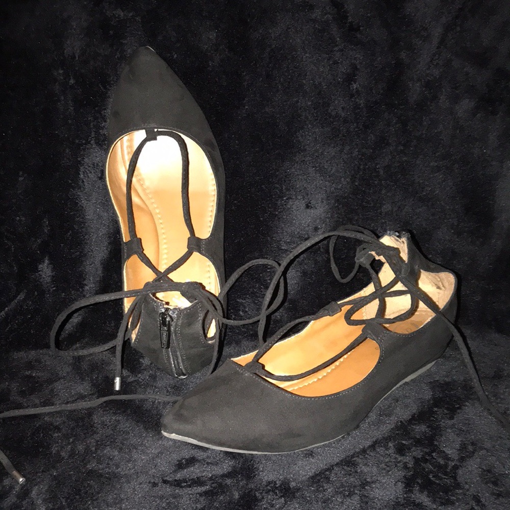 Black lace up flats